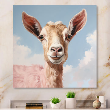 Dreamy cloud Pink goat portrait - Goat Wall Art Prints